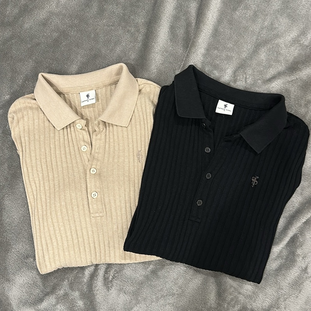 Pair of Beige and Black Ribbed Polo Shirts